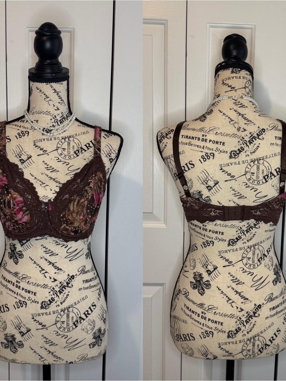 Floral Lace Underwire Bra in Brown & Pink